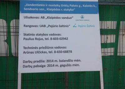 Vandentiekio ir nuotekų tinklų Palvės g., Kalotės k., Sendvario sen., Klaipėdos r. Statyba